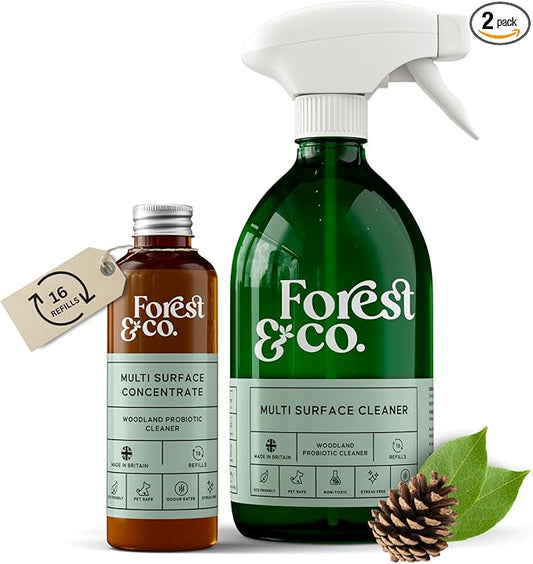 Forest&Co - Multi-Surface Starter Kit, 16 Refills | Pet Safe, Non-Toxic, Streak-Free | Eco-Friendly, Woodland Probiotics | Suitable For All Surfaces | Includes Spray Bottle & 100ml Liquid Concentrate