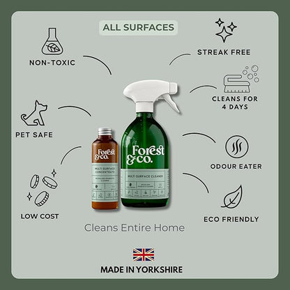 Forest&Co - Multi-Surface Starter Kit, 16 Refills | Pet Safe, Non-Toxic, Streak-Free | Eco-Friendly, Woodland Probiotics | Suitable For All Surfaces | Includes Spray Bottle & 100ml Liquid Concentrate