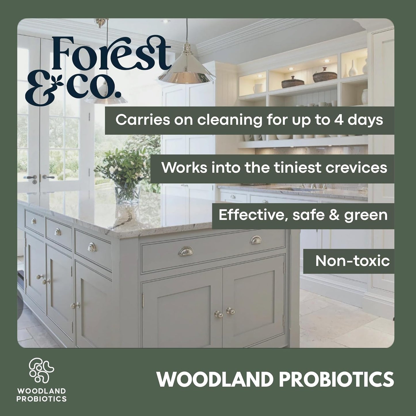 Forest&Co - Multi-Surface Starter Kit, 16 Refills | Pet Safe, Non-Toxic, Streak-Free | Eco-Friendly, Woodland Probiotics | Suitable For All Surfaces | Includes Spray Bottle & 100ml Liquid Concentrate