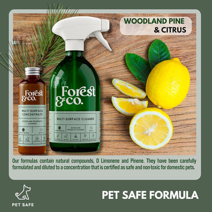 Forest&Co - Multi-Surface Starter Kit, 16 Refills | Pet Safe, Non-Toxic, Streak-Free | Eco-Friendly, Woodland Probiotics | Suitable For All Surfaces | Includes Spray Bottle & 100ml Liquid Concentrate